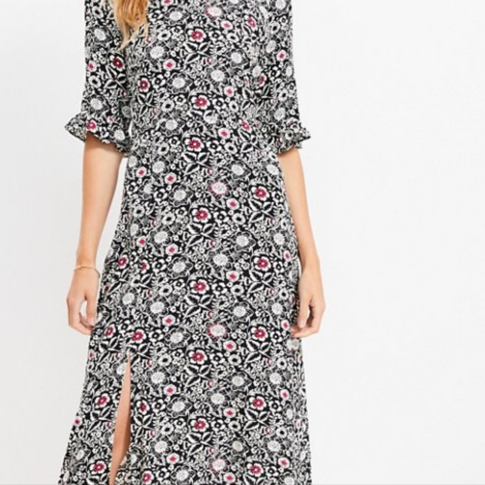 Loft Floral Ruffle Cuff Midi Dress New Size 8